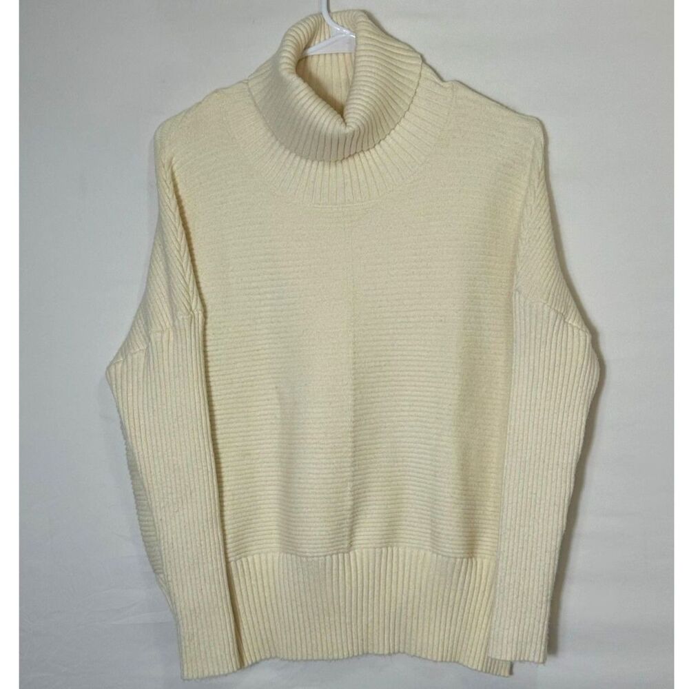 Lillusory Women's Oversized Stretchy Ribbed Knit Cowl Neck Size L Sweater Cream